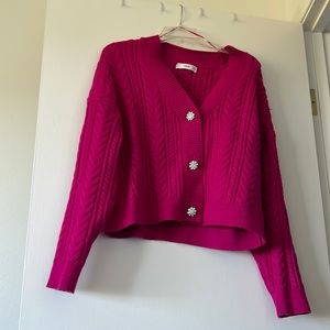 Mango cardigan with rhinestone buttons. Size 4. Hot pink.